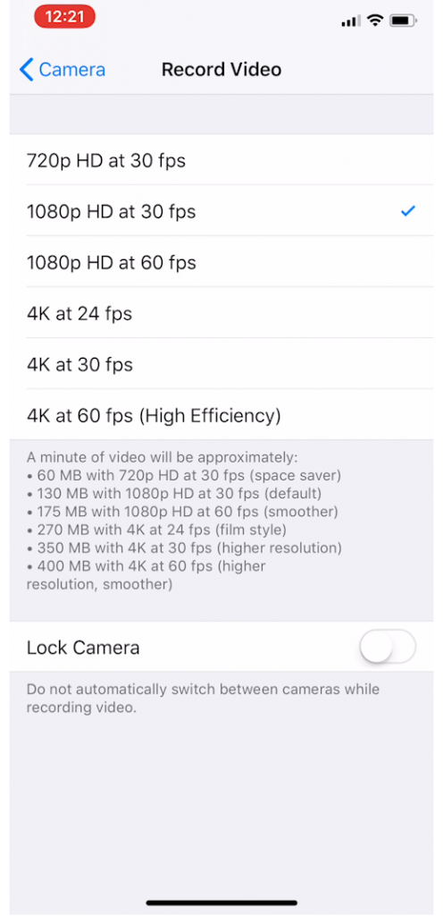 Iphone Resolution And Frame Rate Settings
