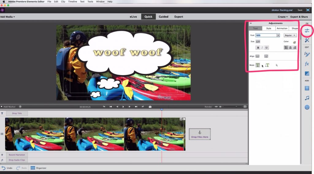 Motion Tracking In Adobe Premiere Elements Adjust Text Style