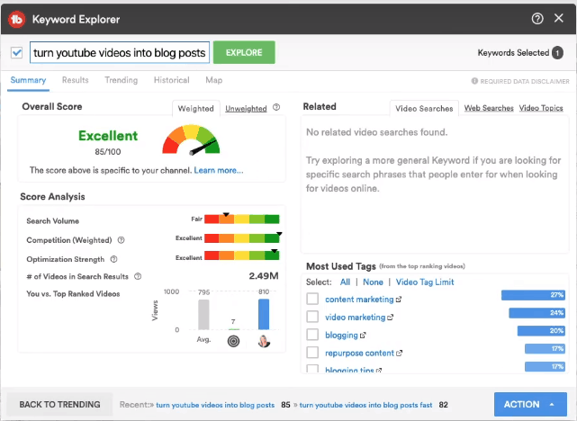 Tubebuddy for keyword research