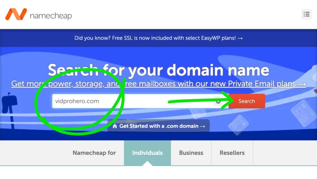 Search for your desired domain name on namecheap.com to see if it's available