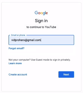 Logging in the gmail account for your YouTube channel