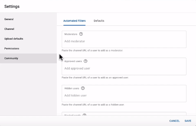 Community settings for your YouTube channel