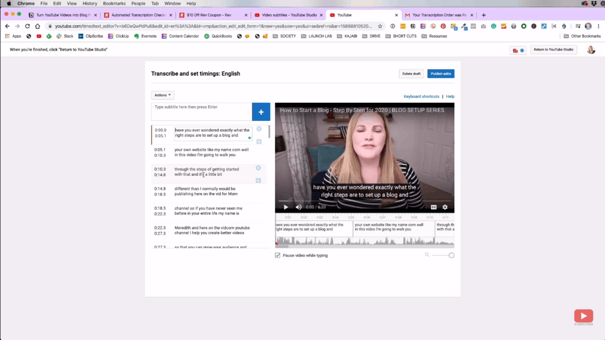 Editing YouTube's auto-generated subtitle for your video