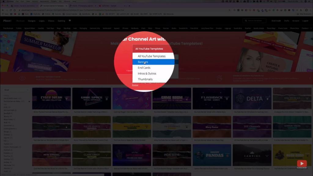 Creating YouTube banner using Placeit