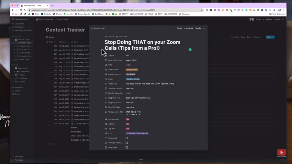 Content Tracker in Notion