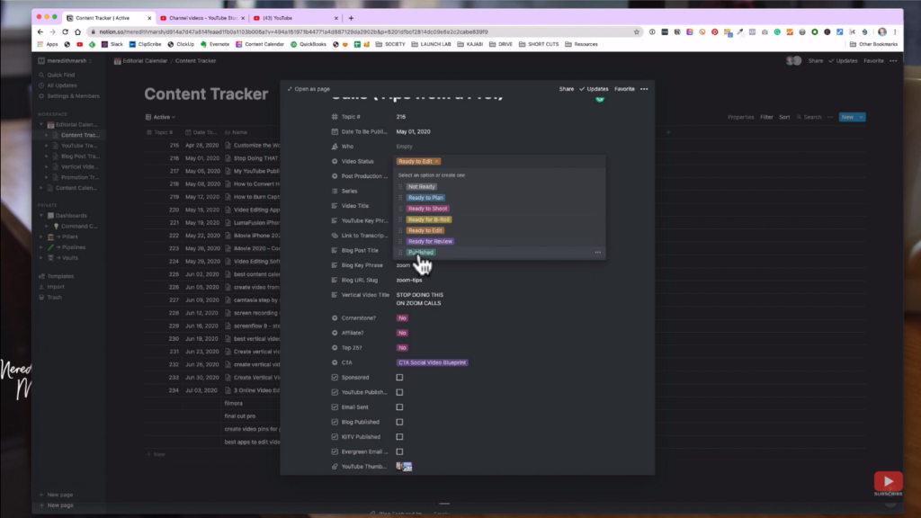 Change Status within Editorial Calendar in Notion