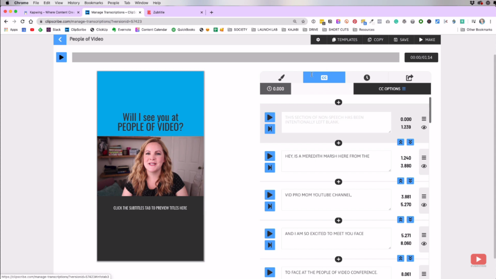 Editing the subtitles in your video using Clipscribe