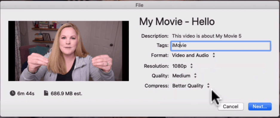 Export settings in iMovie