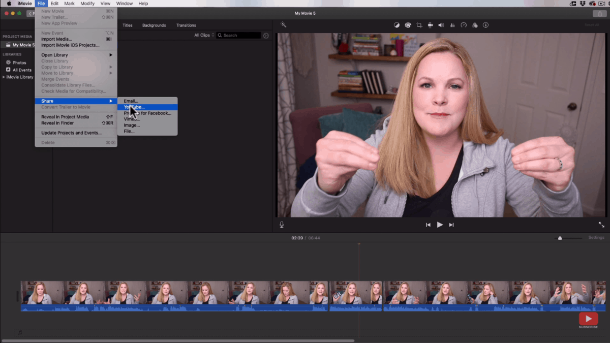 imovie export selected clips