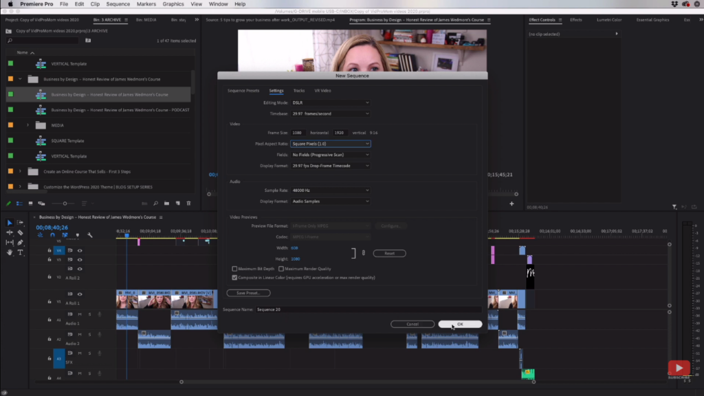 Vertical video sequence in Premiere Pro