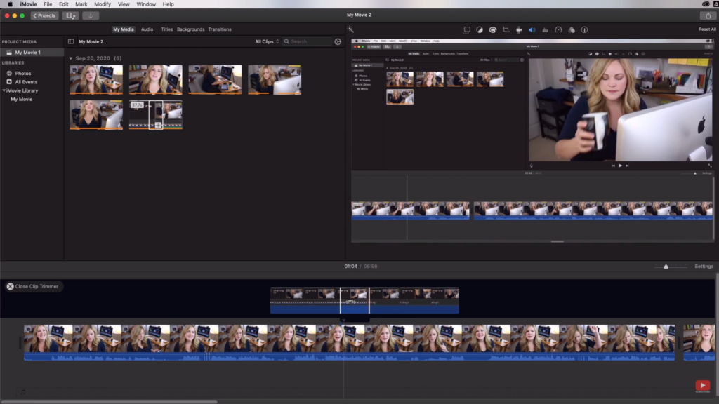 using iMovie clip trimmer tool