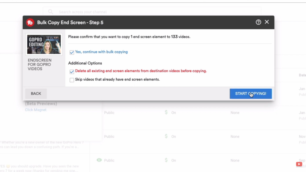 customizing tubebuddy bulk copy