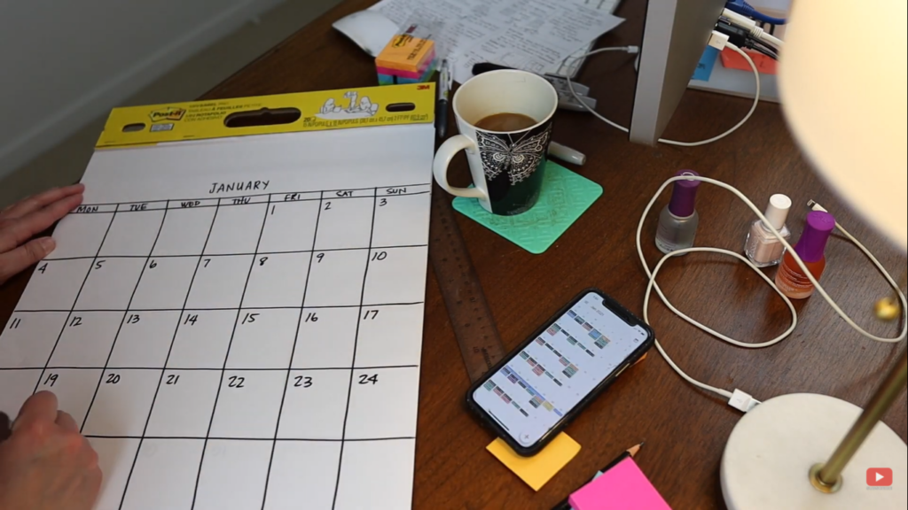 writing the numbers on the calendar wall