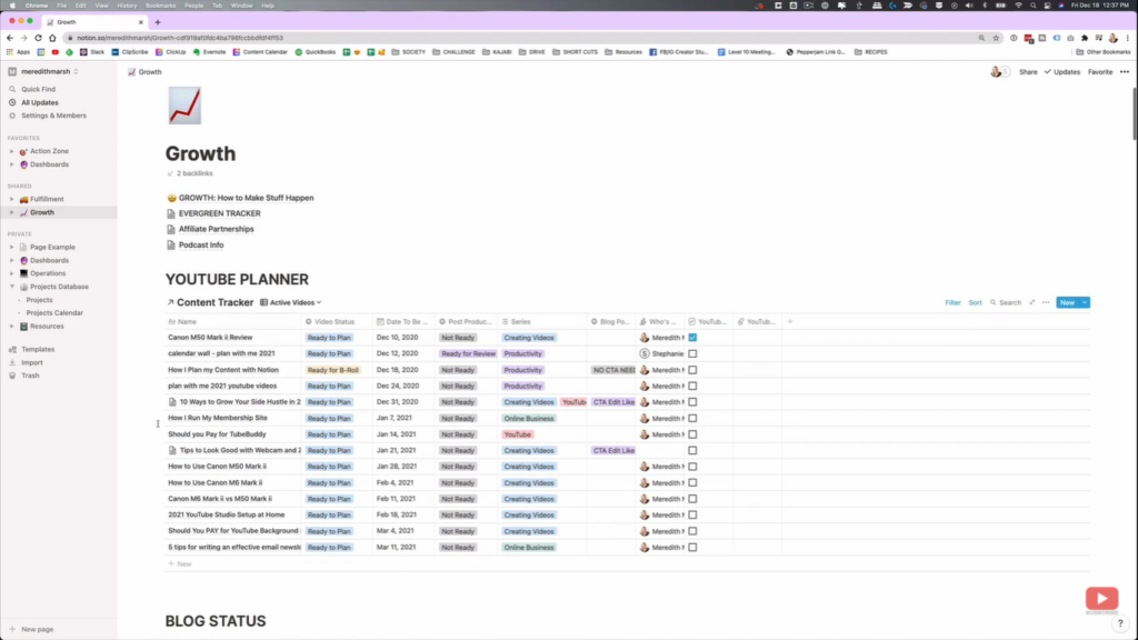 my youtube planner inside notion