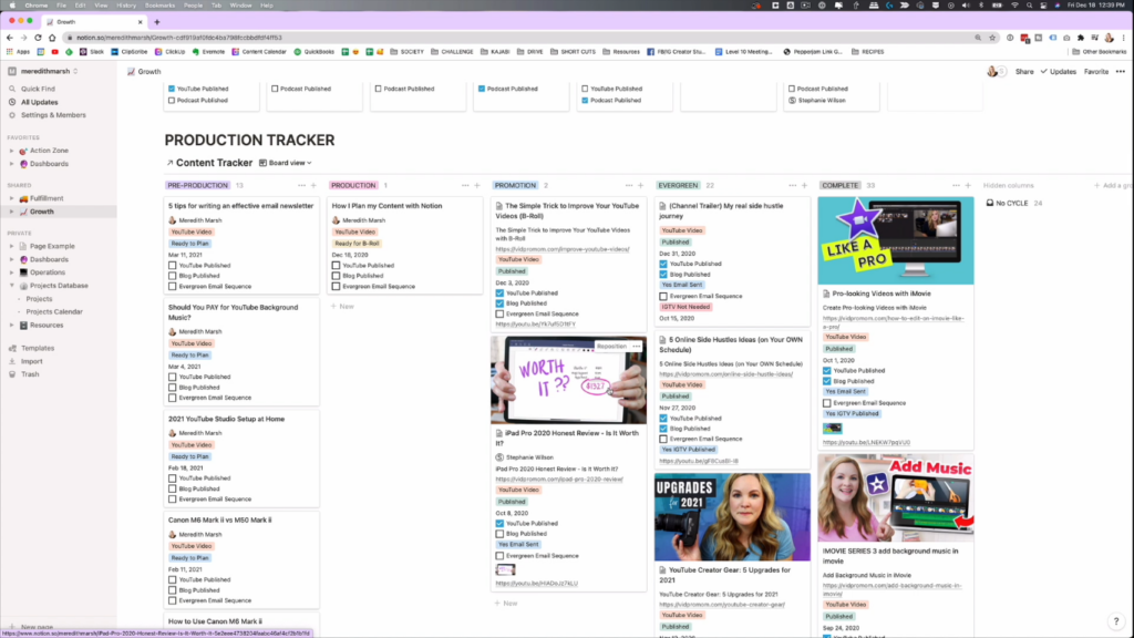 my production tracker inside notion