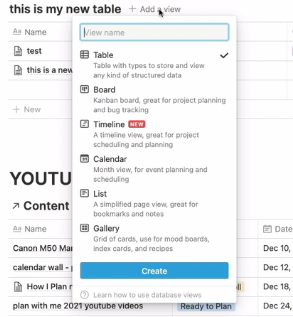 adding a different view in your notion table