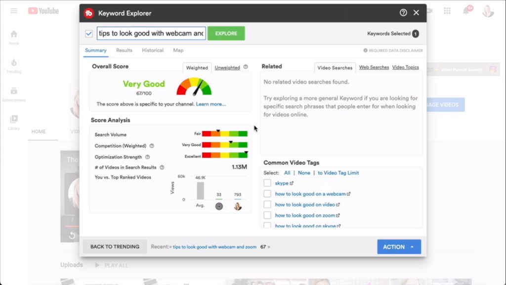 checking the SEO score of our topic in TubeBuddy