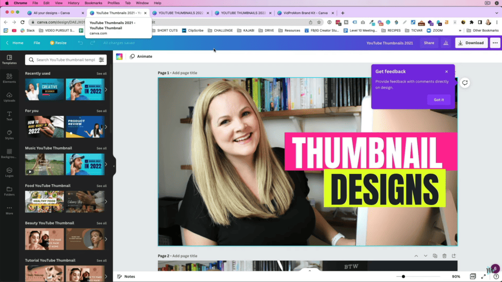 create a collection of my past thumbnail designs on canva so I can re-use it