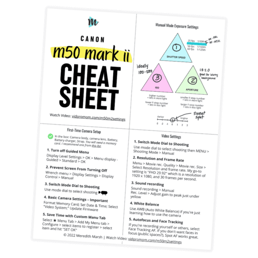 Freebie Canon M Mark Ii Cheat Sheet Meredith Marsh