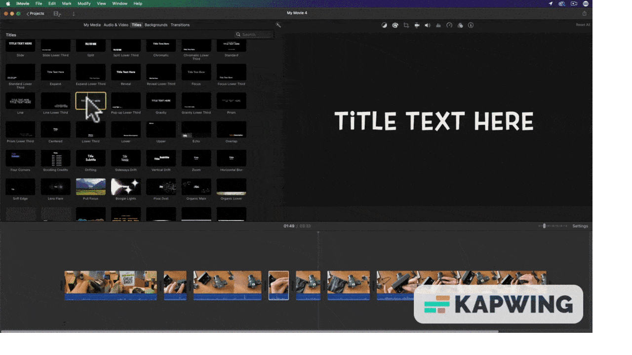 choosing pre-designed and pre-animated texts in iMovie