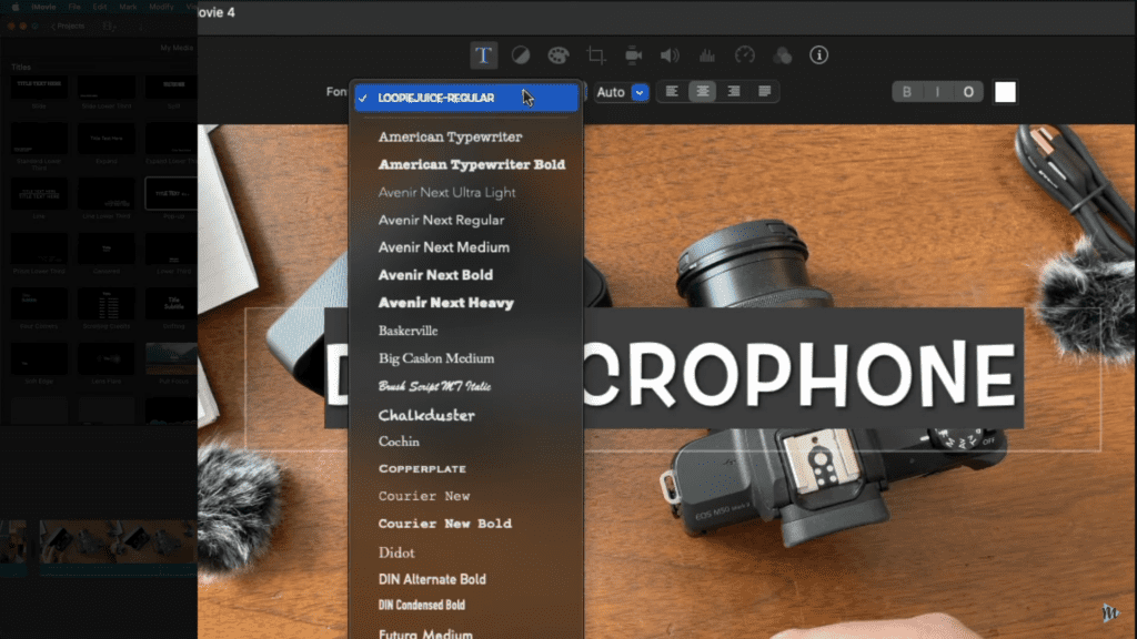 titles and text fonts in iMovie