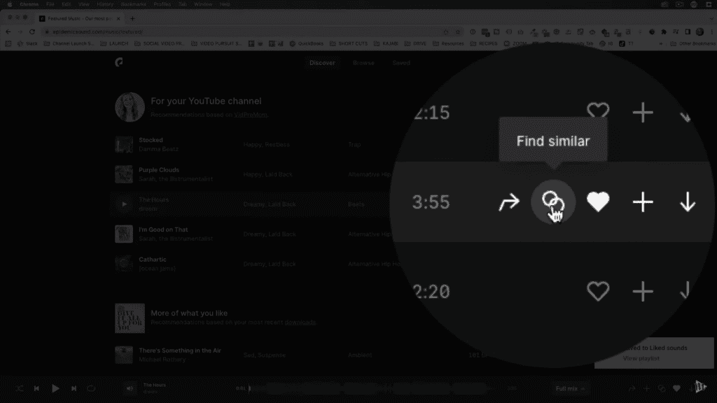 find similar songs in Epidemic Sound
