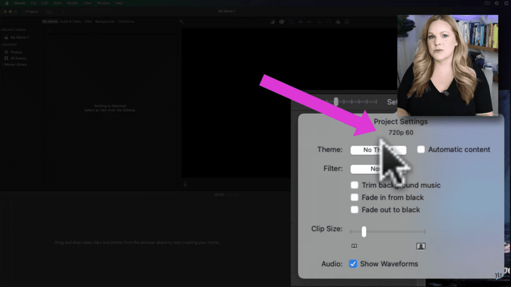 iMovie for YouTube videos project settings