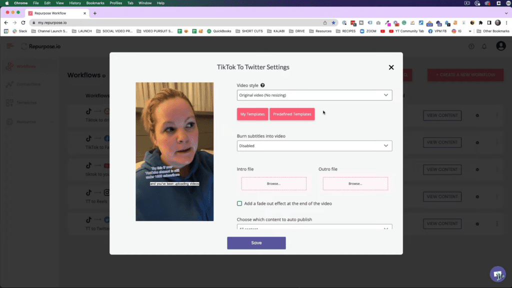 Customizing repurpose.io settings for TikTok videos